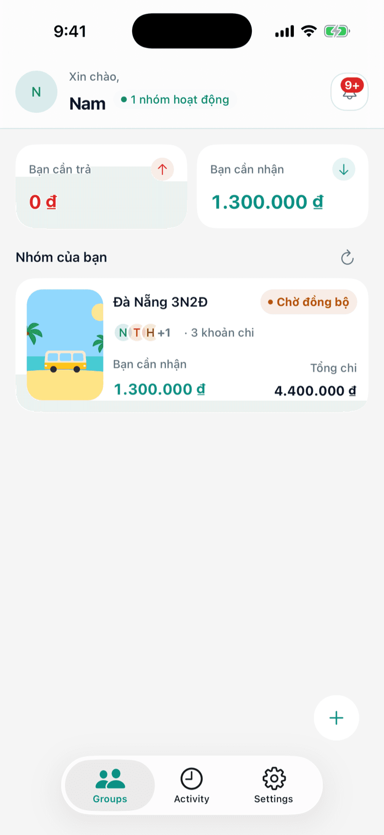 Danh sách nhóm và trạng thái đồng bộ trong Chitipay
